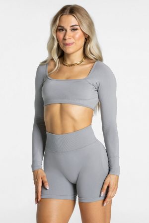 Femme Backless Longsleeve Grau für Sport und Allt