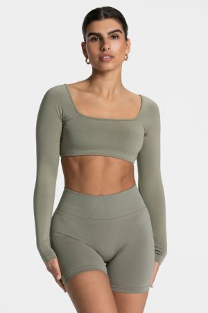 Femme Backless Longsleeve Khaki – bequem und styl