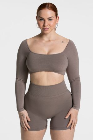 Femme Backless Longsleeve in Mokka für Damen