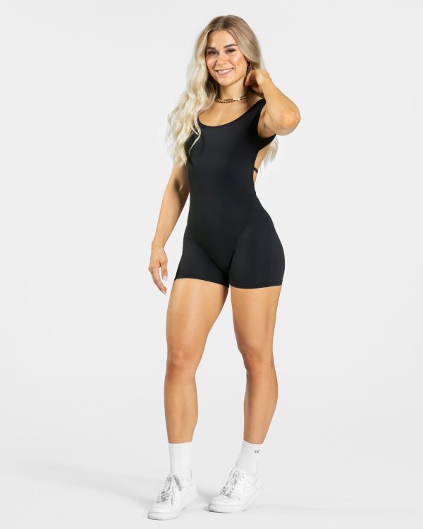 Femme Backless Short Jumpsuit Schwarz für Sport u – Bild 4