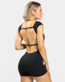 Femme Backless Short Jumpsuit Schwarz für Sport u
