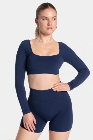 Femme Backless Longsleeve Dunkelblau mit hoher Ta