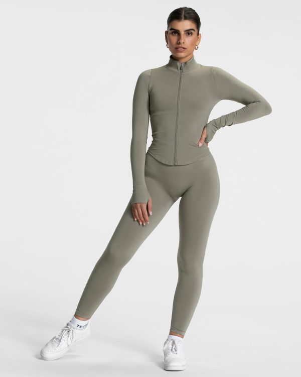 Modische Femme Shaping Zip Jacke in Farbe Khaki – Bild 3