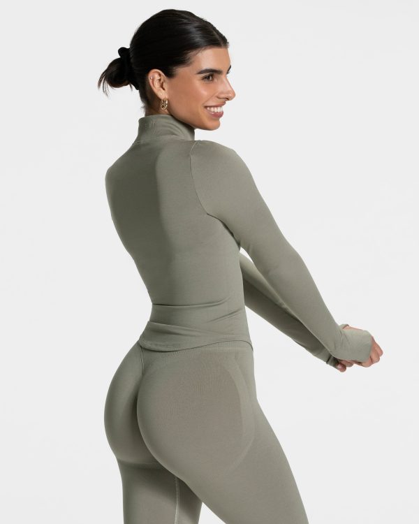 Modische Femme Shaping Zip Jacke in Farbe Khaki – Bild 2