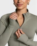Modische Femme Shaping Zip Jacke in Farbe Khaki