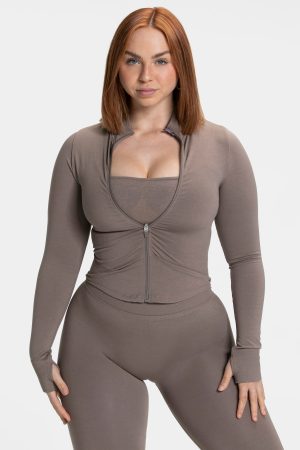 Femme Shaping Zip Jacke in Mokka für Damen