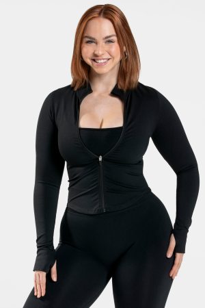 Modische Femme Shaping Zip Jacke in Farbe Schwarz
