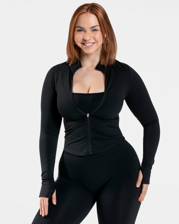 Modische Femme Shaping Zip Jacke in Farbe Schwarz