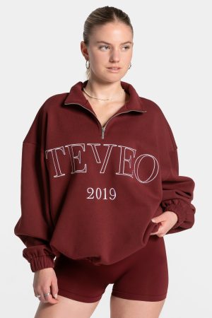 Modische Femme Half Zip Sweater in Farbe Weinrot