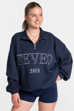 Modische Femme Half Zip Sweater in Farbe Dunkelbl