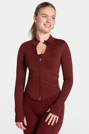 Modische Femme Shaping Zip Jacke in Farbe Weinrot