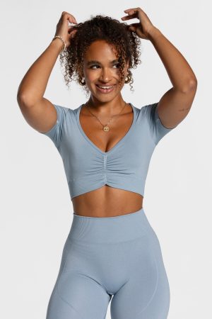 Focus Crop Top Damenhose in Stahlblau