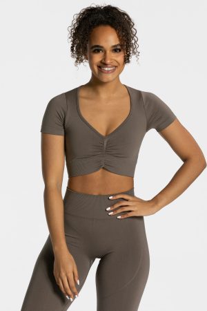 Damen Focus Crop Top Taupe mit Komfort
