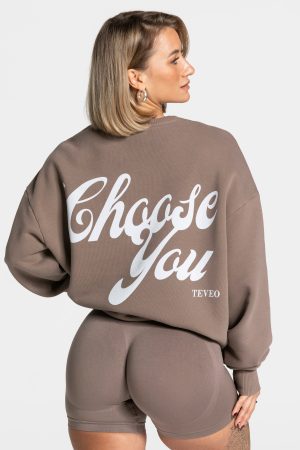 Pure Oversized Sweater Mokka mit hoher Taille