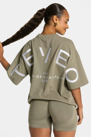 Signature Oversized T-Shirt in Khaki für Damen