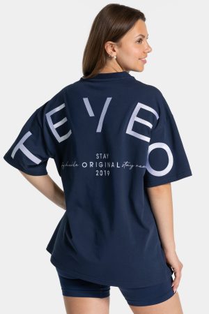 Damen Signature Oversized T-Shirt Dunkelblau mit