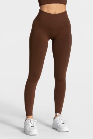 Statement Scrunch Leggings Kaffee mit hoher Taille