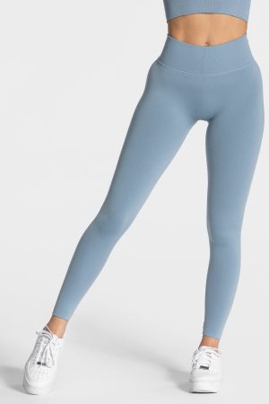 Statement Scrunch Leggings Stahlblau mit hoher Ta