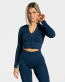 Statement Zip Jacke Dunkelblau mit hoher Taille