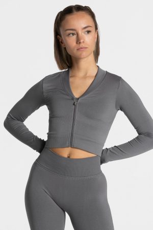 Statement Zip Jacke Damenhose in Graphit