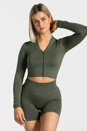 Statement Zip Jacke für Frauen in Khaki
