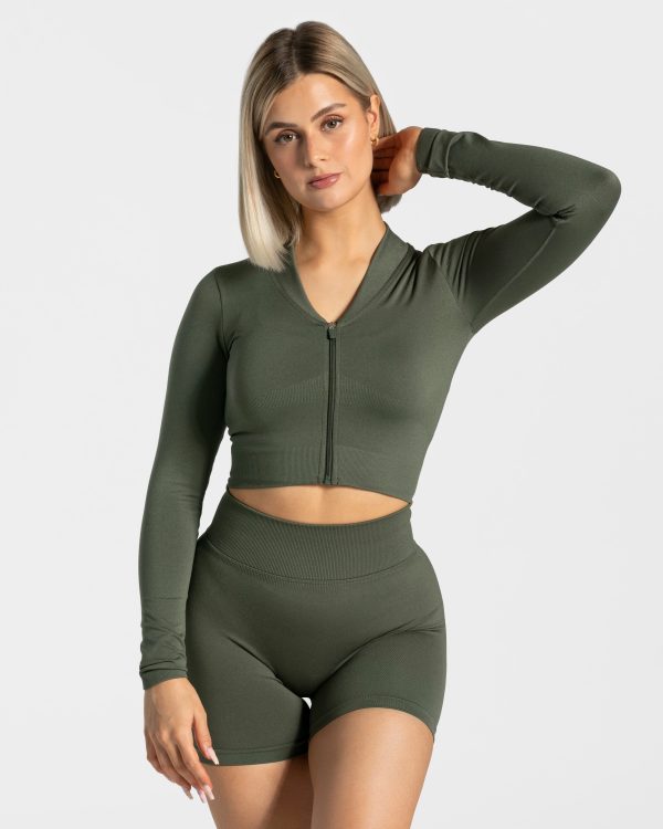 Statement Zip Jacke für Frauen in Khaki