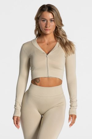 Modische Statement Zip Jacke in Farbe Sand