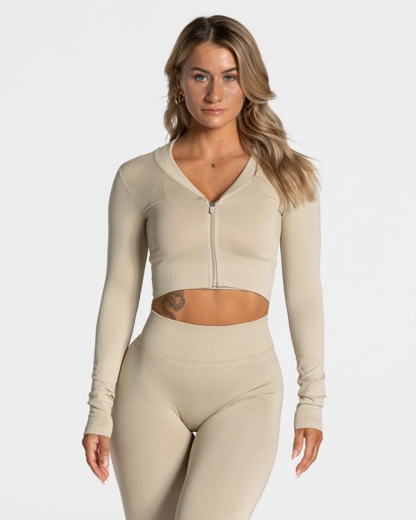 Modische Statement Zip Jacke in Farbe Sand