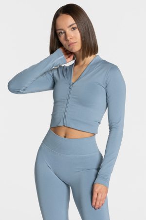 Statement Zip Jacke für Frauen in Stahlblau