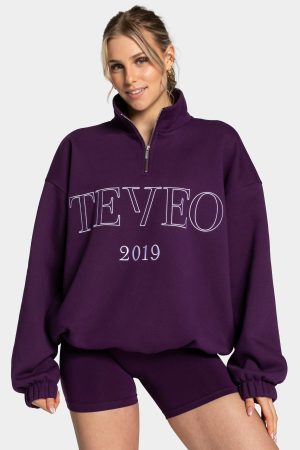 Femme Half Zip Sweater Aubergine für Sport und Al