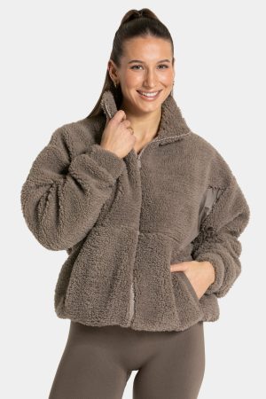 Teddy Jacke für Frauen in Mokka