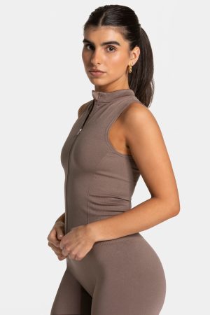 Timeless Pro Zip Tank in Mokka für Damen