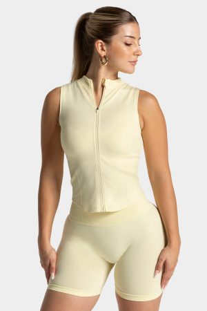 Damen Timeless Pro Zip Tank Butter Yellow mit Kom