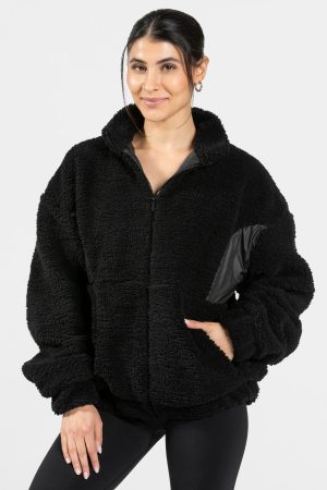 Damen Teddy Jacke Schwarz mit Komfort