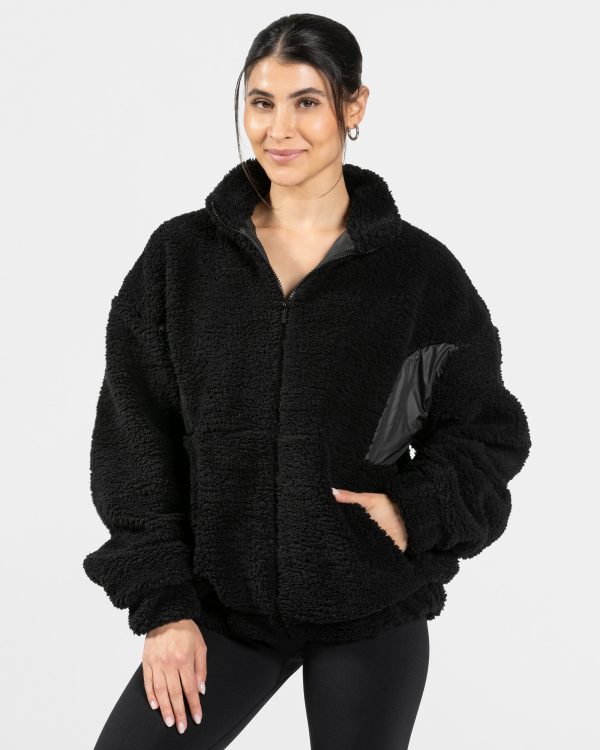 Damen Teddy Jacke Schwarz mit Komfort