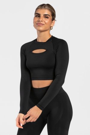 Charming Cutout Longsleeve "Schwarz" - TEVEO